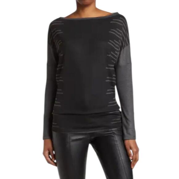 Go Couture Boatneck Dolman Sweater Black Gray Size Medium NWOT $148 MSRP - Picture 1 of 7